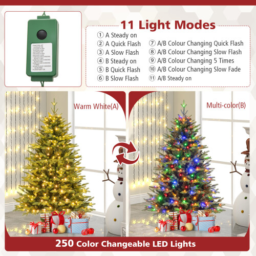 Costway 5 FT Pre-lit Artificial Christmas Tree Hinged Xmas Tree w/ 844 Branch 2