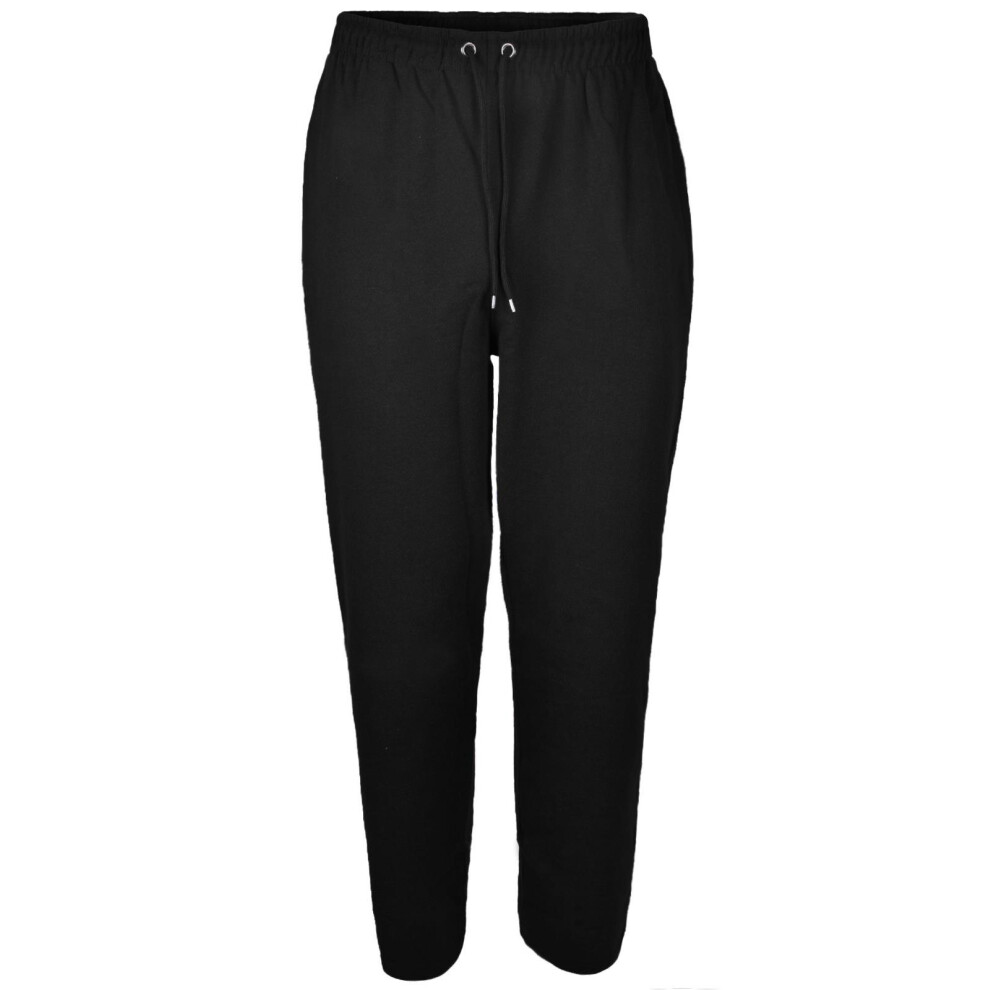 (Black, S) Mens Fleece Jogging Bottoms Open Hem Gym Trousers