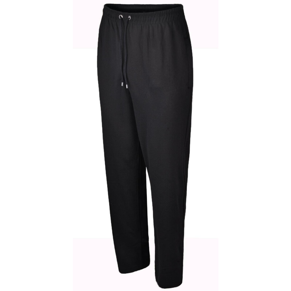 (Black, M) Mens Fleece Jogging Bottoms Open Hem Gym Trousers