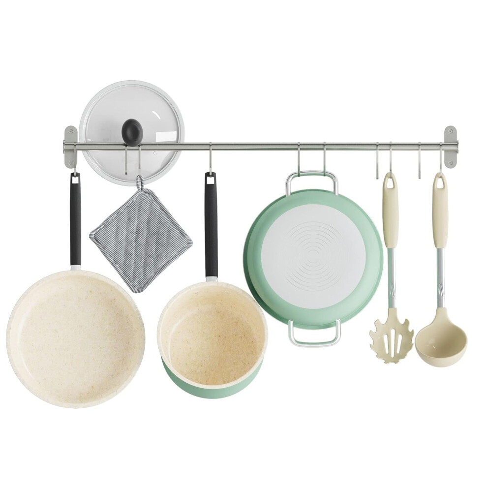 Wallniture Lyon 31.5"" Wall Mount Kitchen Utensil Holder With 10 S Hook