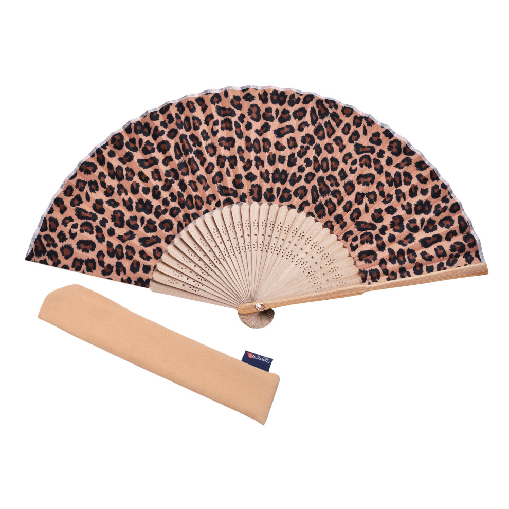 Hand Fan Bamboo Leopard Printed Folding Fan Cotton For Party Wedding G