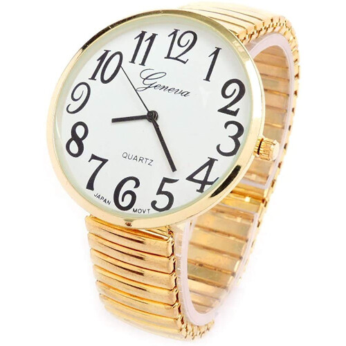 Damars Stor Nummerur Stretchband Klocka Guld 1262G