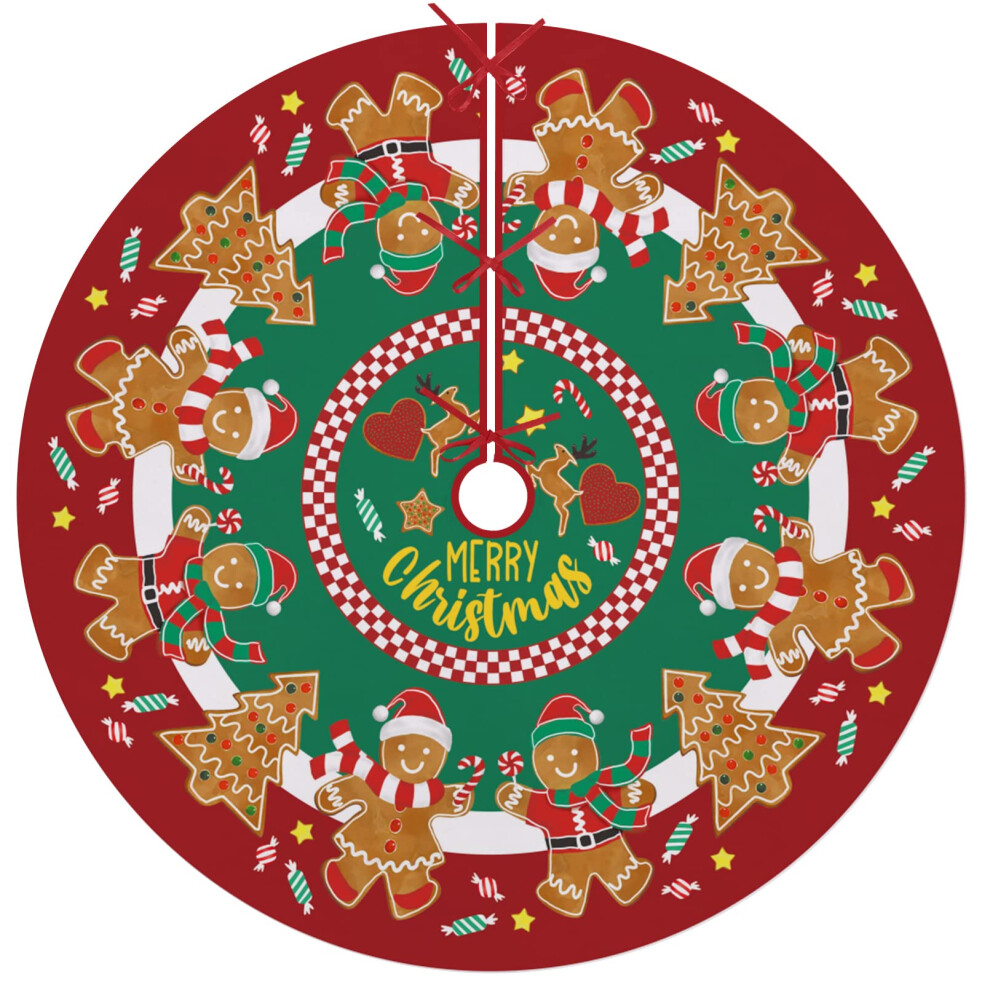 Fzbali Merry Christmas Small Tree Skirt 36 Inches  Lace-up Gingerbread Man Candy Artificial Xmas Tree Skirt  Red Green Home Decoration New Year Holida-image-OPC-PB56PTM-NEW