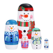 Poup es russes en bois 5 couches Bonhomme de neige D coration d'hiver Jouet pour enfants Cadeau d'anniversaire de No l