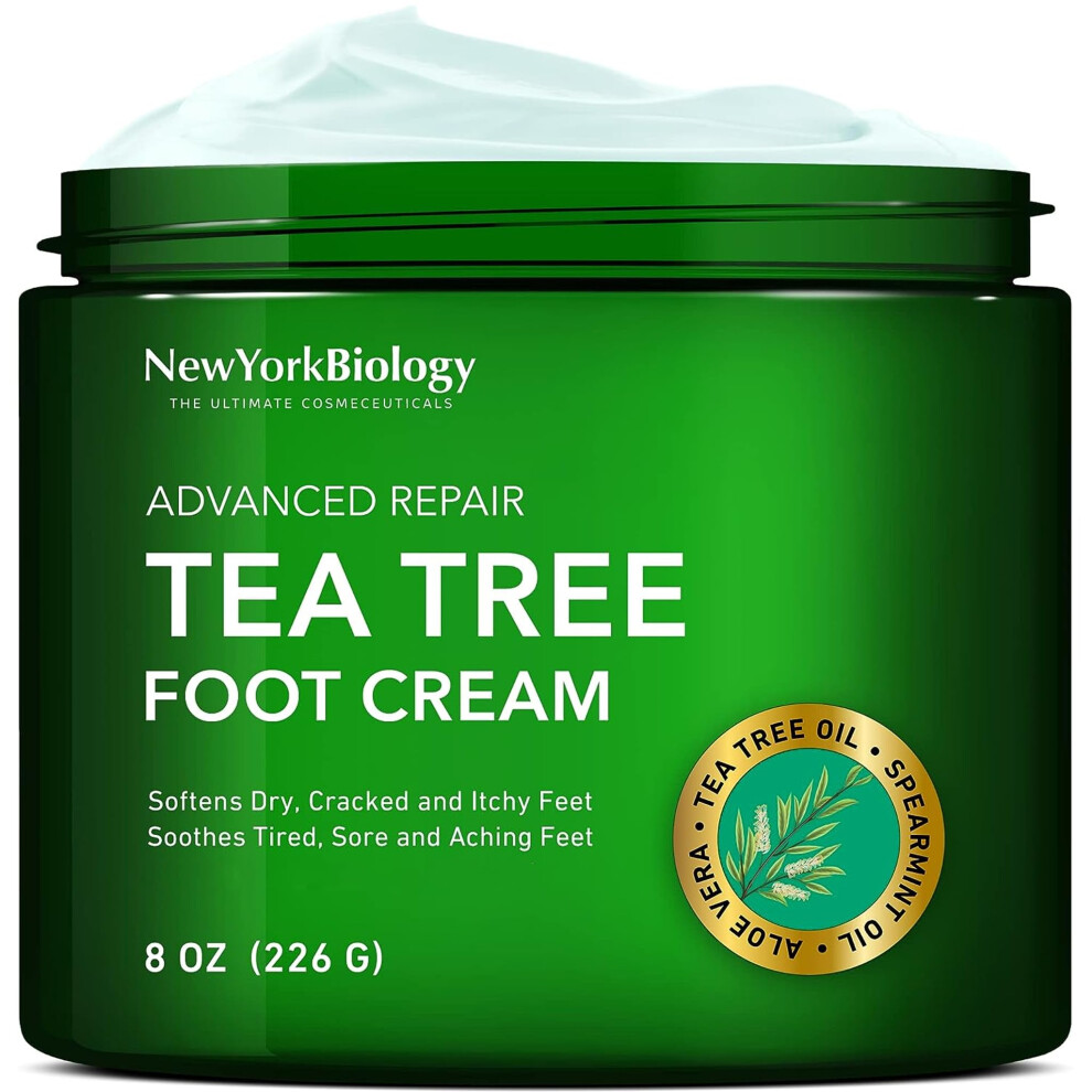 New York Biology Tea Tree Oil Foot Cream for Dry Cracked Feet, Athlete