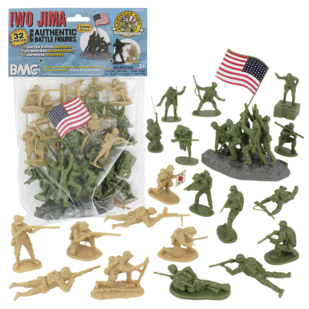 Bmc Toys Bmc Ww2 Iwo Jima 32-Piece Plastic Army Men Set - Flag-Raising Marines, 12 Us & 14 Japanese, 1:32 Scale Sg_b071njbsql_us