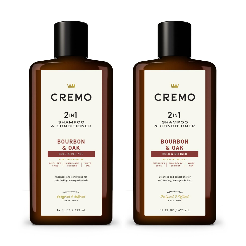 Cremo Bourbon & Oak Barber Grade 2-in-1 Shampoo & Conditioner, 16 Fl O