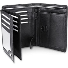 Frentree   Herren Nappaleder Geldb  rse 15 Kartenf  cher Trifold mit RFID Schutz Hochformat Portemonnaie Schwarz