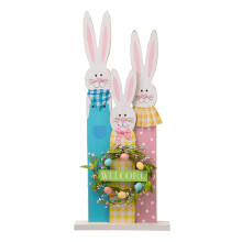 Glitzhome 30" H Easter Wooden Bunny Family Standing Porch Sign, Easter