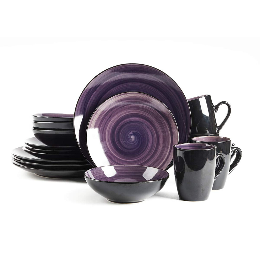 HomeVss, Stoneware Sonoma 16pc Dinnerware Set, Black + Speckled Spin W