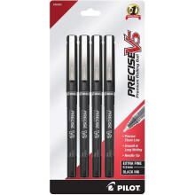 Pilot, Precise V5, Capped Liquid Ink Rollerballpennen, Extra Fijne Punt 0,5 mm, Zwart, Verpakking van 4