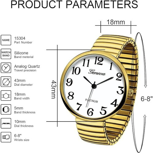 Damars Stor Nummerur Stretchband Klocka Guld 1262G 1