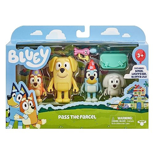 Bluey Bluey Figura 4-Pack, passe o pacote de 2,5 a 3 polegadas, bingo, pai de Lucky e 1