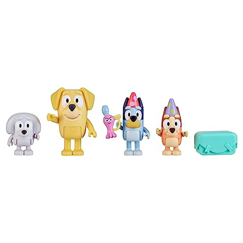 Bluey Bluey Figura 4-Pack, passe o pacote de 2,5 a 3 polegadas, bingo, pai de Lucky e 2