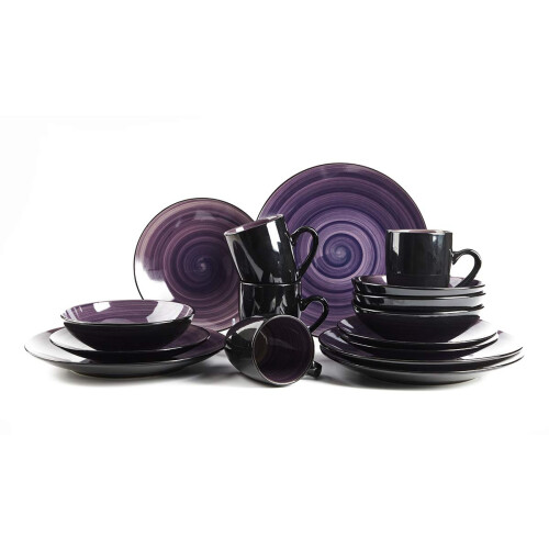 HomeVss, Stoneware Sonoma 16pc Dinnerware Set, Black + Speckled Spin W 1