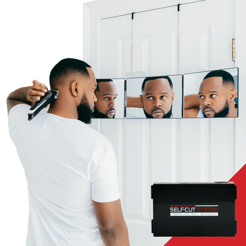SELF-Cut System Travel Version - Three Way Mirror for Self Hair Cutting with Height Adjustable Telescoping Hooks and Free Educational Mobile App 1