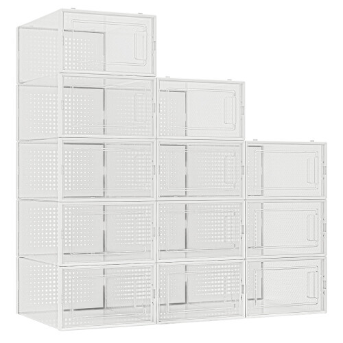 12 Pack Shoe Organizer Storage Bins Clear Plastic Stackable Shoe Boxes 1