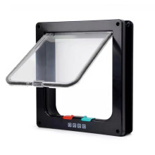 (Black, L) Pet Flap Lockable Frame Door Home Cat Supplies Acrylic Secure Dog Mate Durable