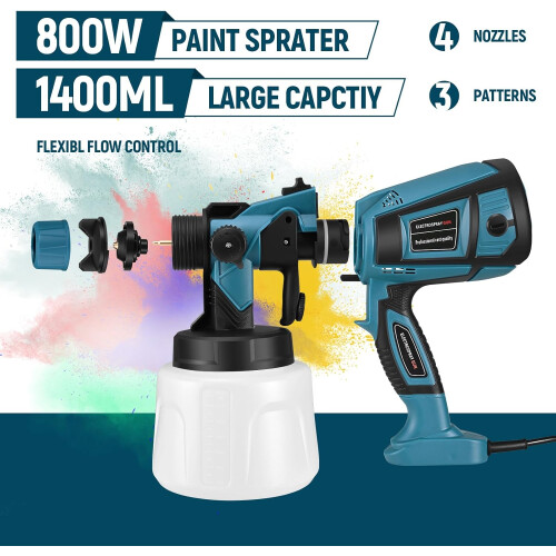 Paint sprayer, 800W HVLP paint spray gun, 1400ml electric paint spray