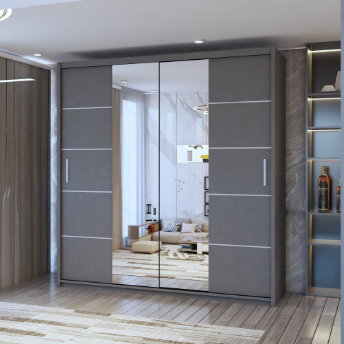 MN Furniture Monaco Double Sliding Mirrored Wardrobes Grey 150cm