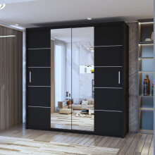 (Black, 203 cm ) MN FURNITURE Wismar Sliding Double Door Wardrobe