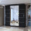 MN Furniture Monaco Double Sliding Mirrored Wardrobes Black 180cm 1