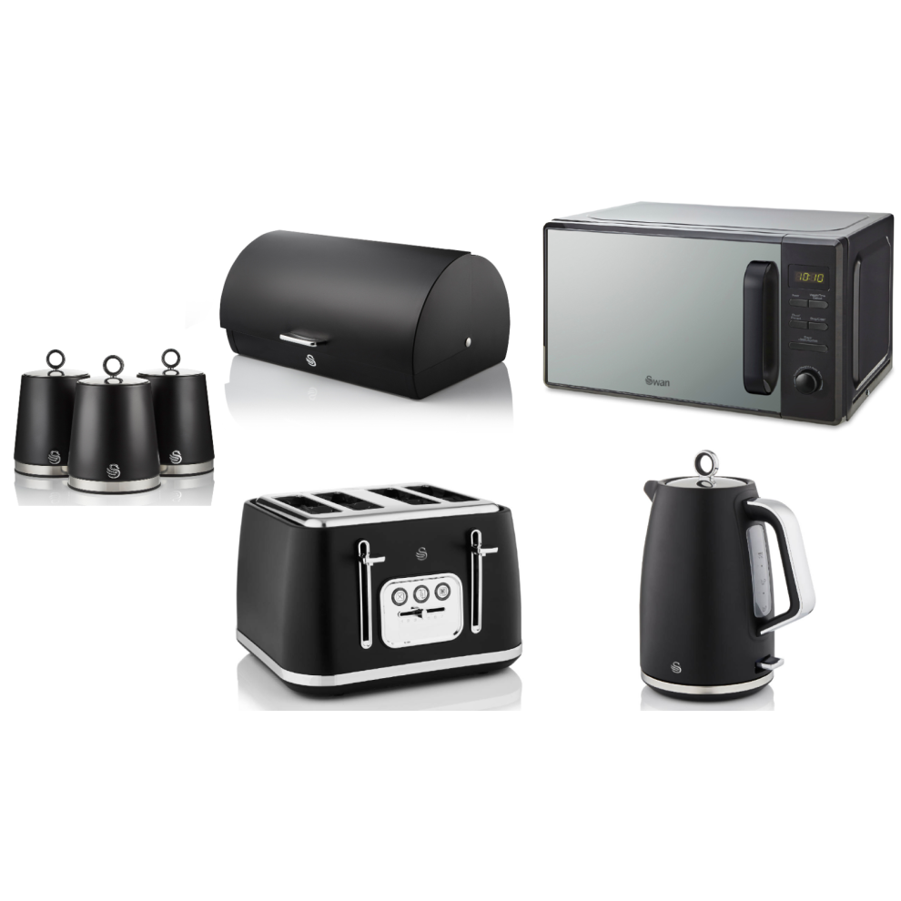 Swan Serenity Black Kettle Toaster Digital Microwave & Storage Set