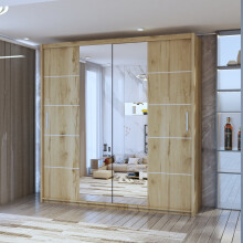 Monaco Double Sliding Mirrored Wardrobes Oak 150cm