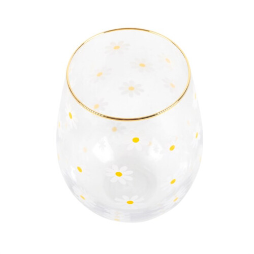 All Over Daisy Print Stemless Wine Glass 1