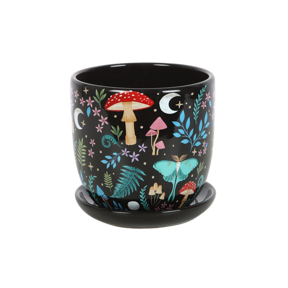 Something Different Dark Forest Print Ceramic Plant Pot With Saucer