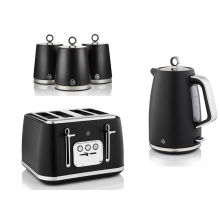 Swan Serenity Black Kettle 4 Slice Toaster & Set of 3 Canisters Set