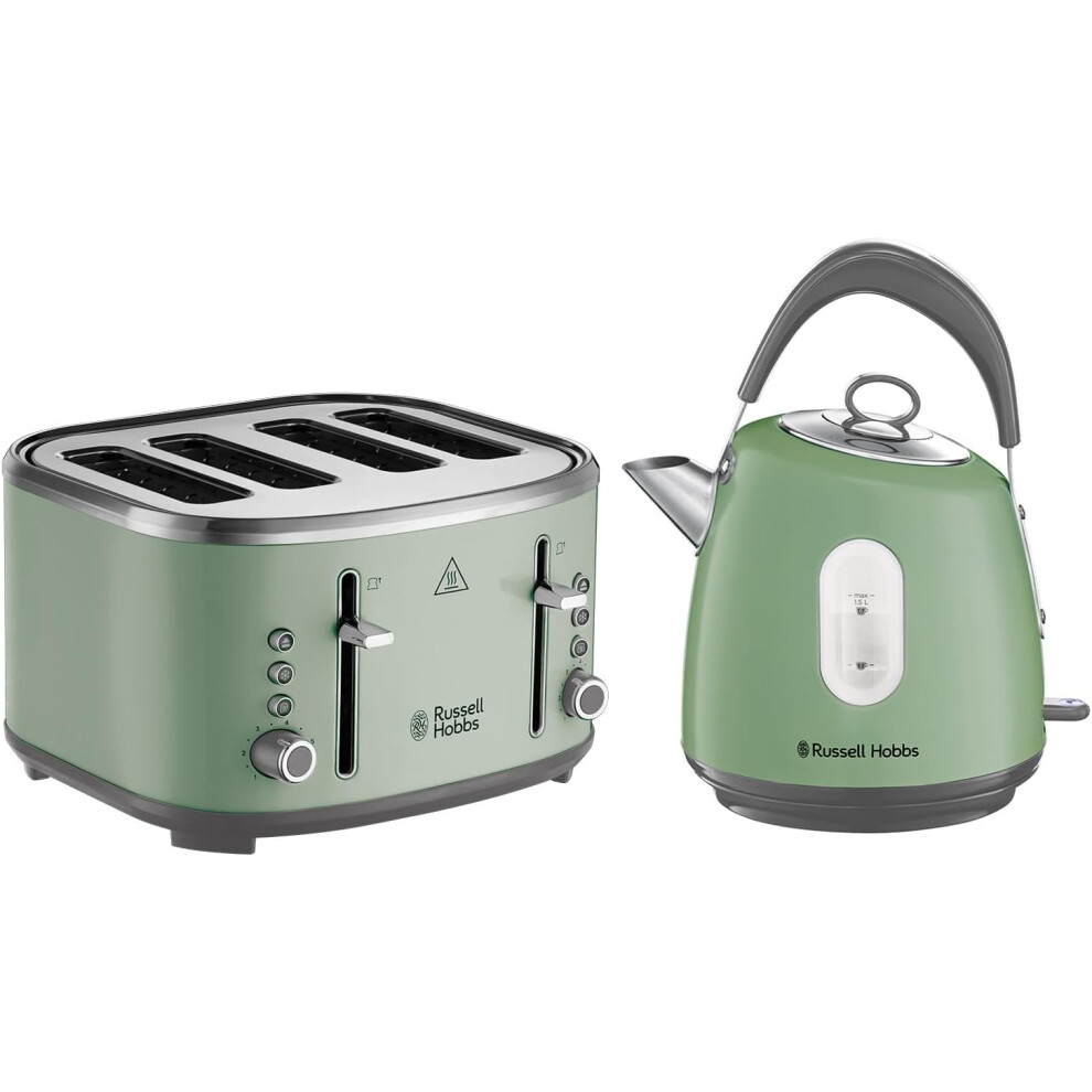 Russell Hobbs Stylevia Sage Kettle & 4 Slice Toaster Set in Green