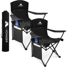 Voyager Folding Camping Chair 2-Pack, Lightweight with Pocket and Drinks Holder
