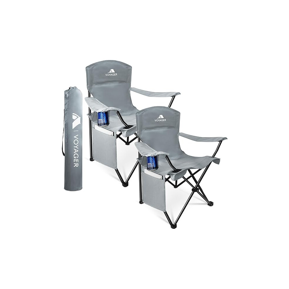 Voyager Folding Camping Chair 2-Pack, Lightweight with Pocket and Drinks Holder, Holds up to 120kg Each, Easy to Transport, Foldable Outdoor Chair Set