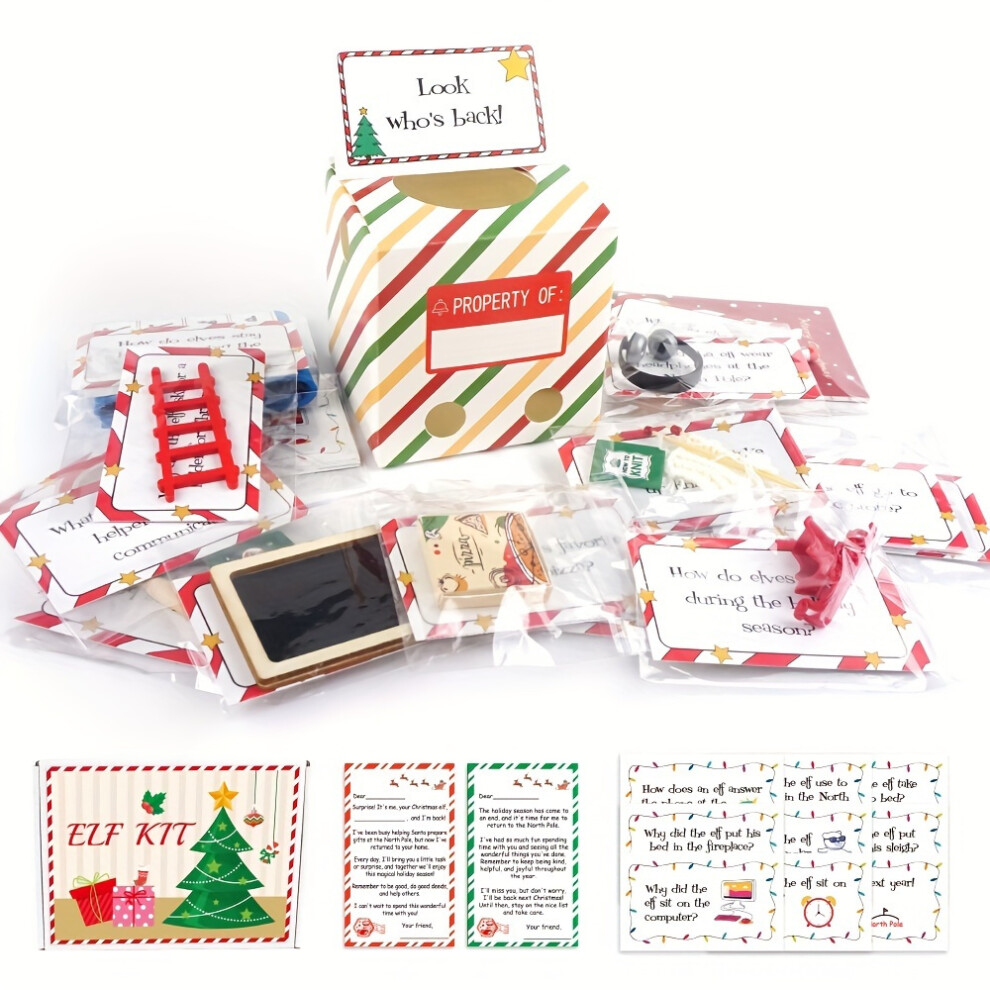 (24 kit) 24-Day Elf Arrival Kit: Christmas Countdown Kit with Jokes and Surprises, Elf Set 24 Days