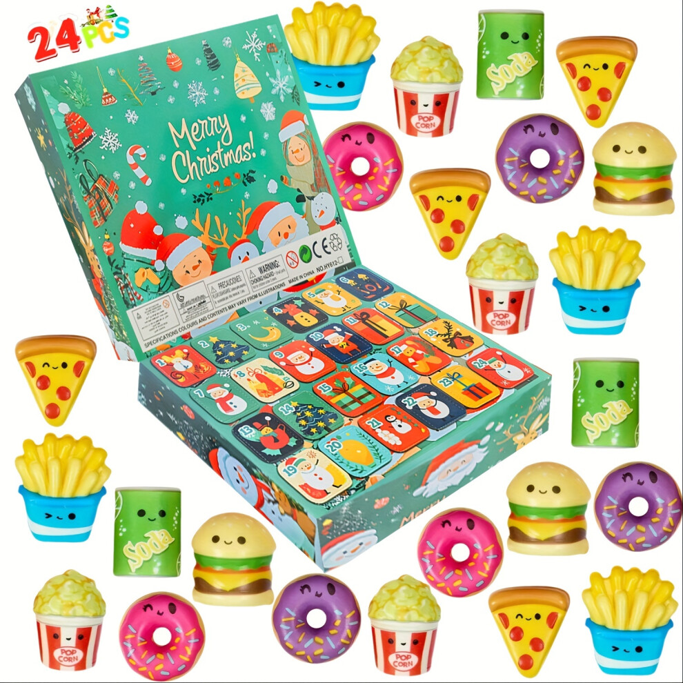 (24pcs) 24 PCS Christmas Advent Calendar Mini Squish Fast Food Toys,Slow-Rise Stress Relief Toys