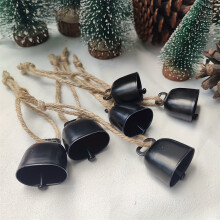 (Ancient Black) Cast Iron Sleigh Bells Set of 6, Crisp Sound Christmas Tree Ornaments
