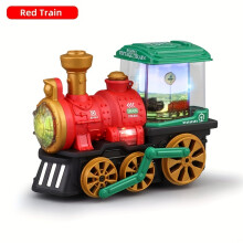 (Red) Vintage-Inspired Steam Train Toy with Electric Spray, Music & Lights - Durable Plastic Construction