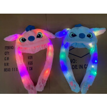 (Glowing Stitch (pink)) Rabbit hat with moving ears, new autumn and winter light-up rabbit fur plush hat