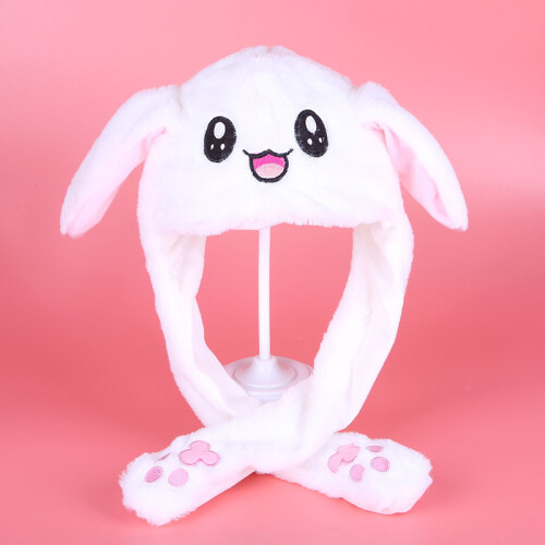 (Lightless White Rabbit Hat) Rabbit hat with moving ears, new autumn and winter light-up rabbit fur plush hat