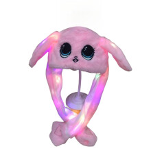 (Gold water doll glow) Rabbit hat with moving ears, new autumn and winter light-up rabbit fur plush hat