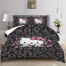 (200*230cm) Sanrio Hello Kitty 3pcs Bedding Set - Soft Polyester Duvet Cover & Pillowcases