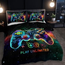 (EGBTTAH077, king(230cm*220cm)) 3pcs Stylish Color Gamepad Duvet Cover Set - Soft Bedding Sets for Home Dorm Decor