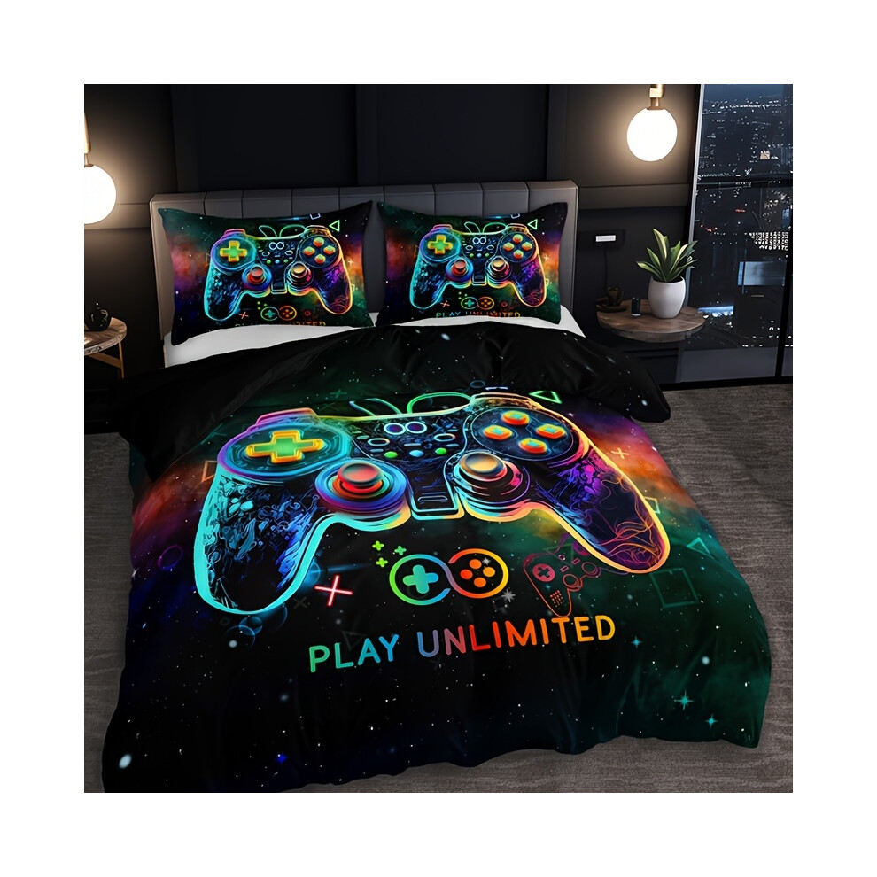 (EGBTTAH077, single(135cm*200cm)) 3pcs Stylish Color Gamepad Duvet Cover Set - Soft Bedding Sets for Home Dorm Decor