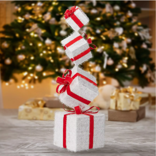 3ft Christmas 80 LED Lighted Gift Box Tower Pre-lit Stacked Xmas Present Boxes 2