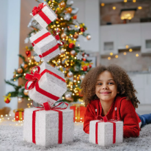 3ft Christmas 80 LED Lighted Gift Box Tower Pre-lit Stacked Xmas Present Boxes