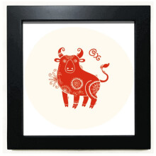 Year Of Ox Animal China Zodiac Red Black Square Frame Picture Wall Tabletop