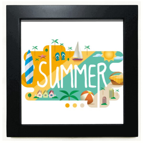 Summer Season Illustration Black Square Frame Picture Wall Tabletop