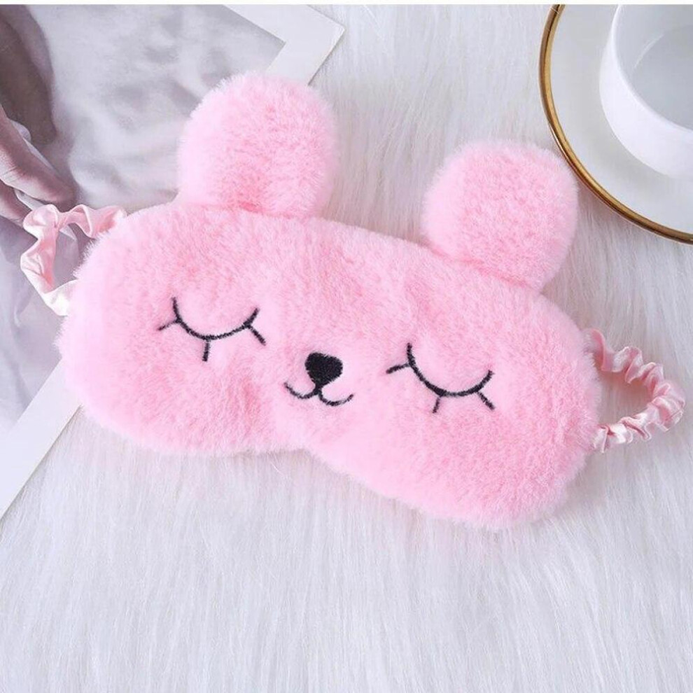 (Pink) Cute Cartoon Rabbit Plush Sleeping Eye Mask Comfortable Sleep Mask Sleep Aid Traveing Home Shading Light Eye Cover Eyeshade