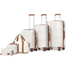 (Cream) KONO 6 Pieces ABS Hard Shell Suitcase Set With Duffel Bag And Toiletry Bag